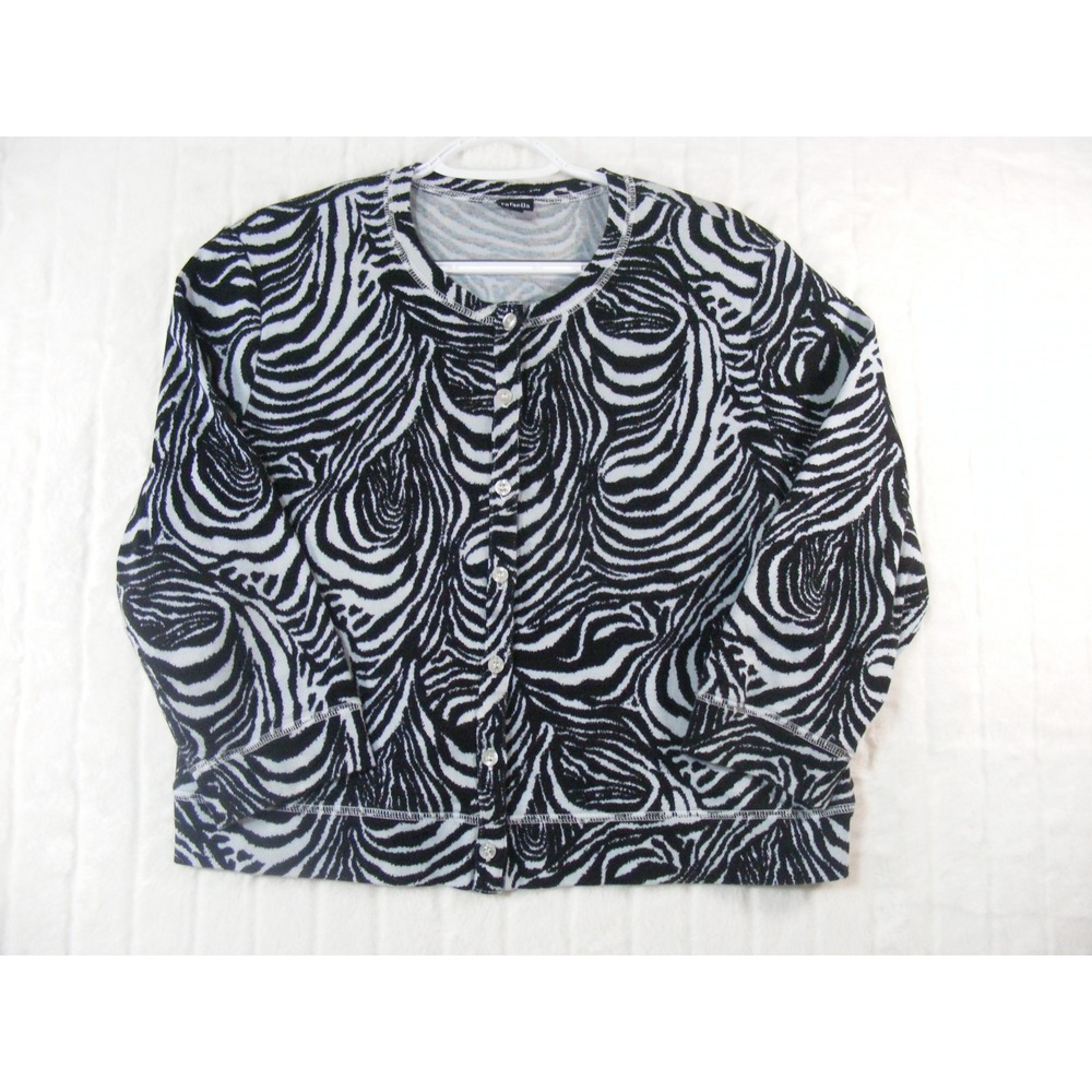 Rafaella Cardigan Women XL Black White Excellent Zebra Swirl Print Cotton Knit
